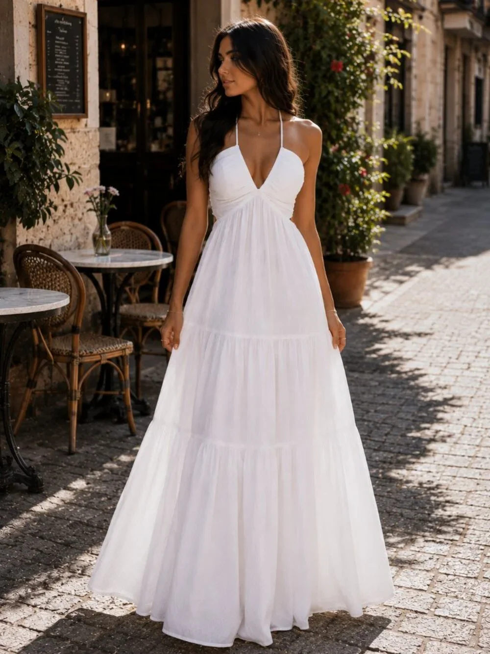 VeronaChic - White Halter Maxi Dress | Backless Tie-Back Summer Dress - Picture 1 of 5